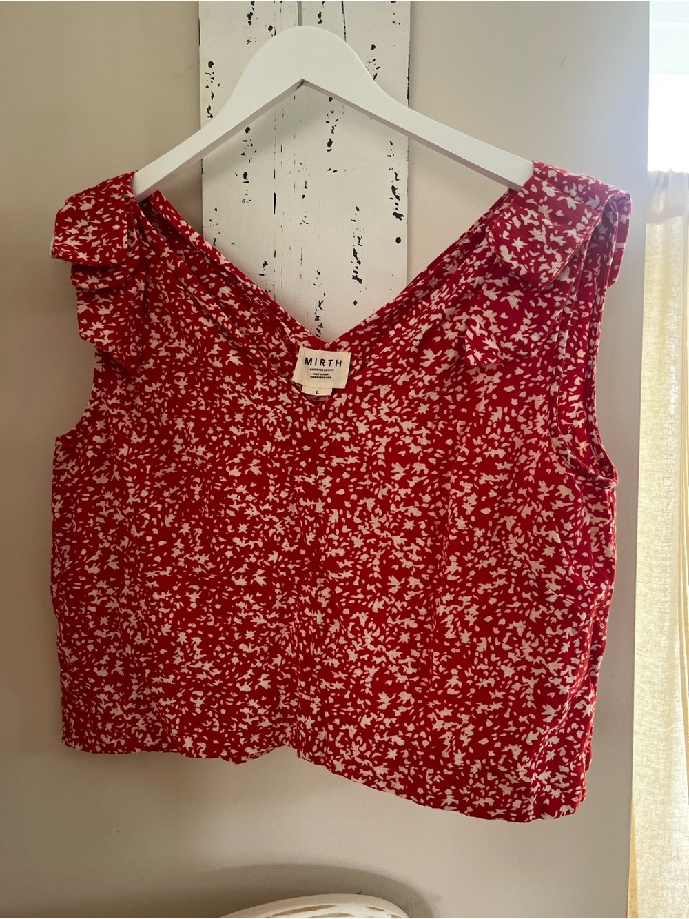 Mirth Red Floral V-Neck Ruffle Strap Camisole